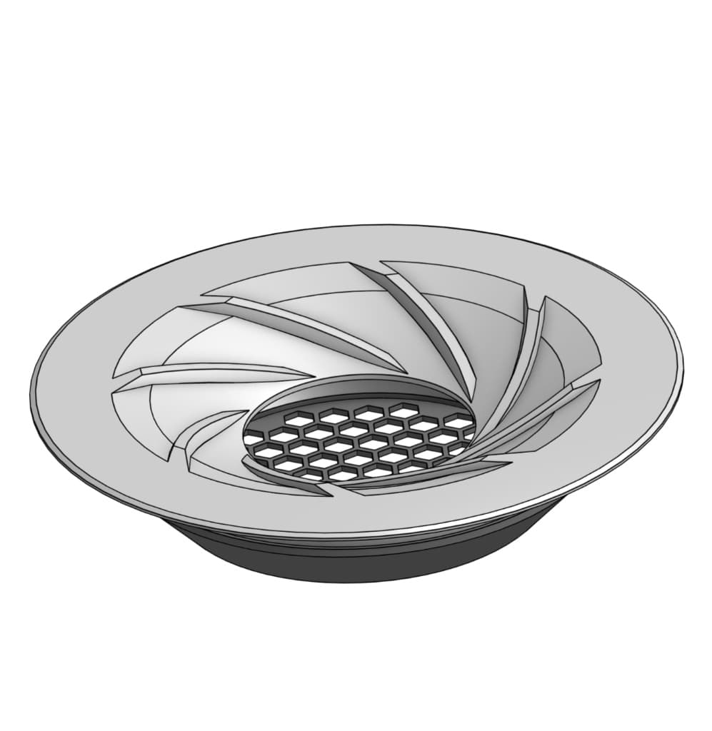 Round swirl sink drain with catcher — 2