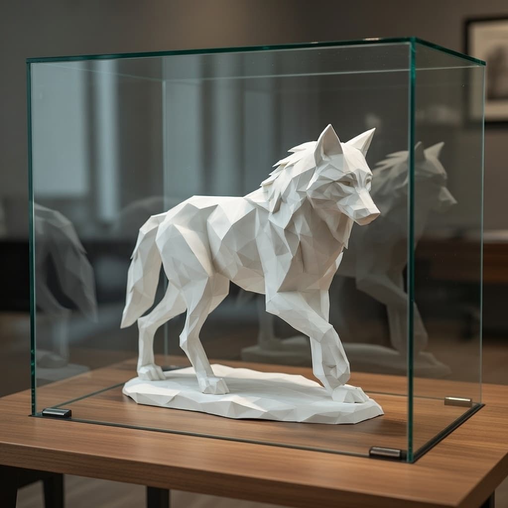 Ultra Low Poly Geometric Wolf Sculpture — 3