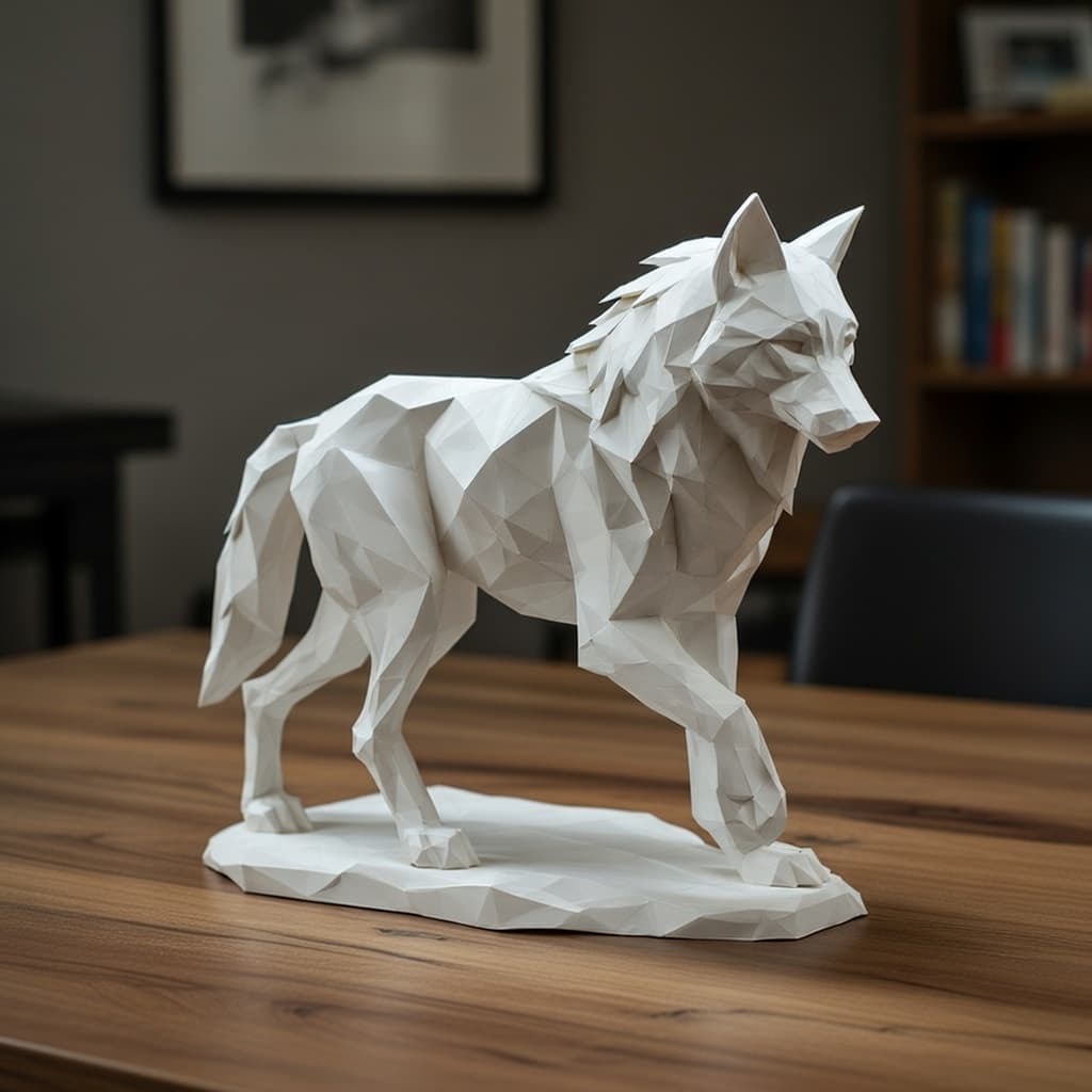 Ultra Low Poly Geometric Wolf Sculpture — 1