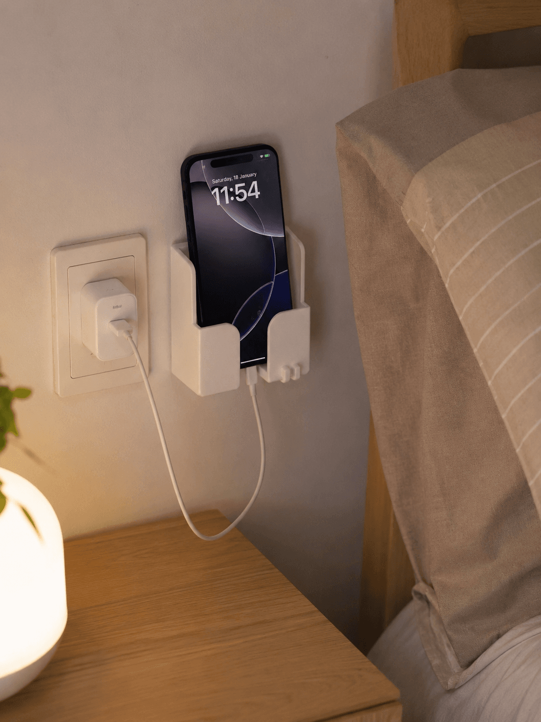 Wall-Mounted Phone Holder with Cable Manageme — 1