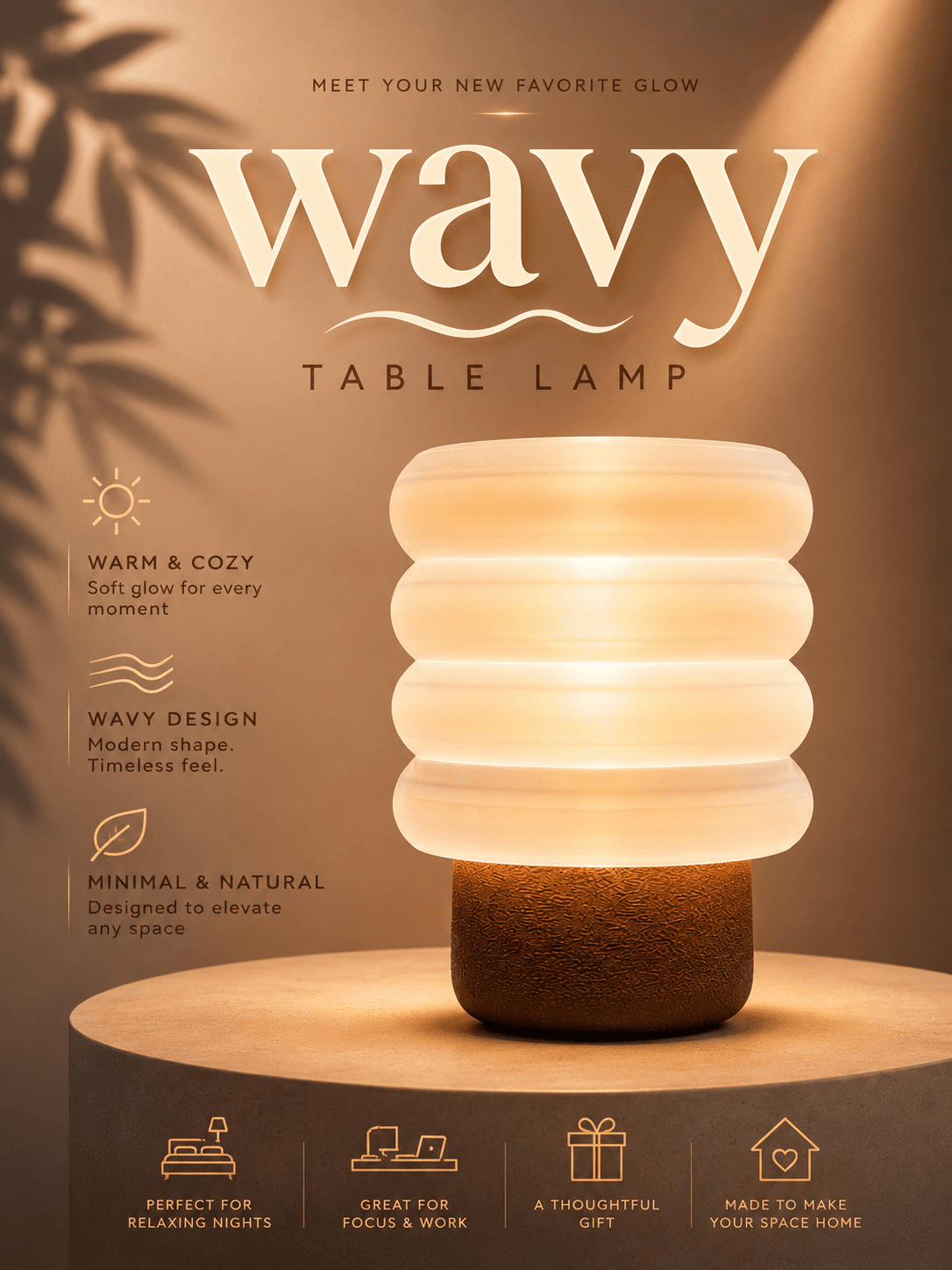 Wavy Ambient Lamp - Modern Minimal Cozy Table Lamp — 1